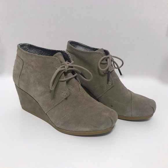 Toms Shoes - Toms Taupe Suede Lace Up Wedge Booties size 7